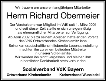 Traueranzeige von Richard Obermeier von Frankenpost