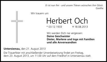 Traueranzeige von Herbert Och von Neue Presse Coburg