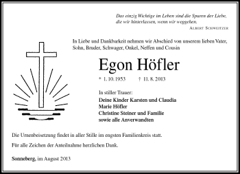 Traueranzeige von Egon Höfler von Südthüringer Presse