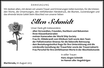 Traueranzeige von Ellen Schmidt von Südthüringer Presse