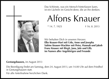 Traueranzeige von Alfons Knauer von Neue Presse Coburg