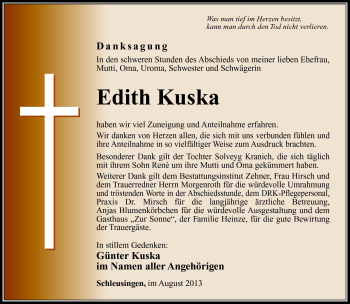 Traueranzeige von Edith Kuska von Südthüringer Presse