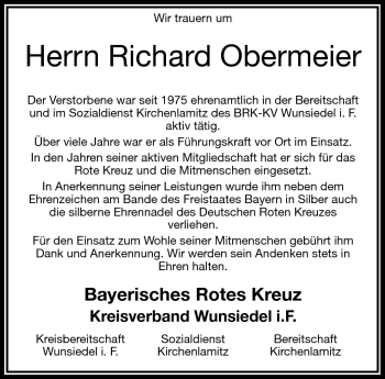 Traueranzeige von Richard Obermeier von Frankenpost
