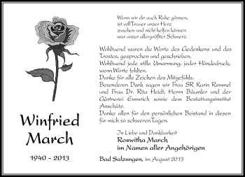 Traueranzeige von Winfried March von Südthüringer Presse