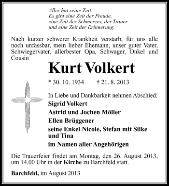 Traueranzeige von Kurt Volkert von Südthüringer Presse