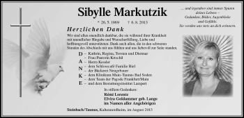 Traueranzeige von Sibylle Markutzik von Südthüringer Presse