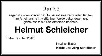 Traueranzeige von Helmut Schleicher von Frankenpost