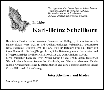 Traueranzeige von Karl-Heinz Schellhorn von Südthüringer Presse