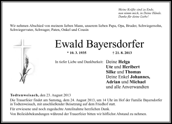 Traueranzeige von Ewald Bayersdorfer von Neue Presse Coburg