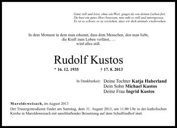Traueranzeige von Rudolf Kustos von Neue Presse Coburg