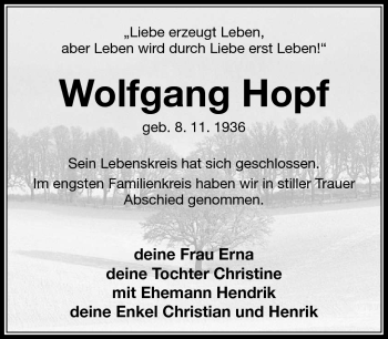 Traueranzeige von Wolfgang Hopf von Südthüringer Presse