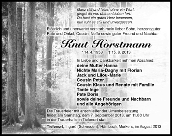 Traueranzeige von Knut Horstmann von Südthüringer Presse