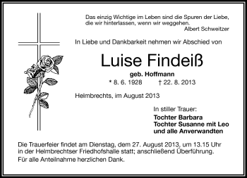 Traueranzeige von Luise Findeiß von Frankenpost