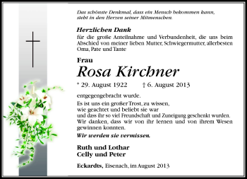 Traueranzeige von RosA kIRCHNER von Südthüringer Presse