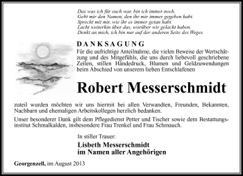 Traueranzeige von Robert Messerschmidt von Südthüringer Presse