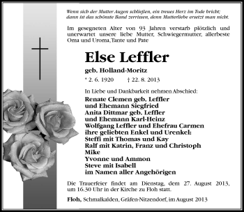 Traueranzeige von Else Leffler von Südthüringer Presse