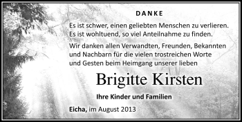 Traueranzeige von Brigitte Kirsten von Südthüringer Presse