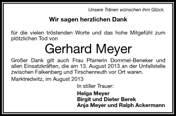 Traueranzeige von Gerhard Meyer von Frankenpost