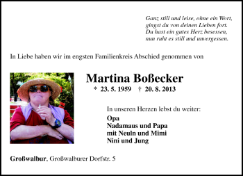 Traueranzeige von Martina Boßecker von Neue Presse Coburg