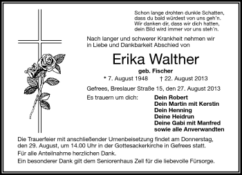 Traueranzeige von Erika Walther von Frankenpost