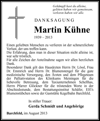 Traueranzeige von Martin Kühne von Südthüringer Presse