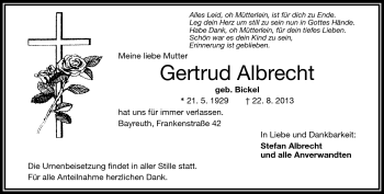Traueranzeige von Gertrud Albrecht von Frankenpost