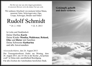 Traueranzeige von Rudolf Schmidt von Neue Presse Coburg