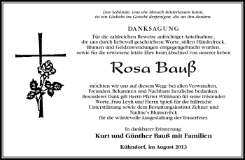 Traueranzeige von Rosa Bauß von Südthüringer Presse