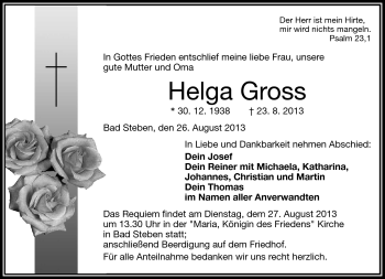 Traueranzeige von Helga Gross von Frankenpost