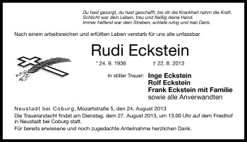 Traueranzeige von Rudi Eckstein von Neue Presse Coburg