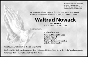 Traueranzeige von Waltrud Nowack von Neue Presse Coburg