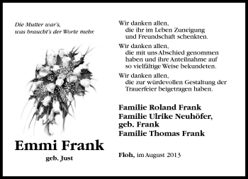 Traueranzeige von Emmi Frank von Südthüringer Presse