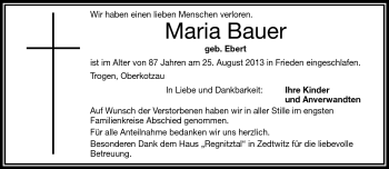 Traueranzeige von Maria Bauer von Frankenpost