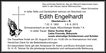 Traueranzeige von Edith Engelhardt von Frankenpost