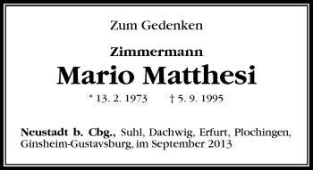 Traueranzeige von Mario Matthesi von Südthüringer Presse