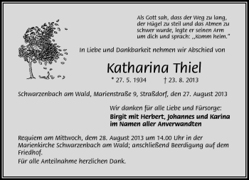 Traueranzeige von Katharina Thiel von Frankenpost