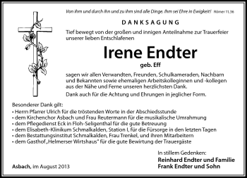 Traueranzeige von Irene Endter von Südthüringer Presse