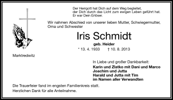 Traueranzeige von Iris Schmidt von Frankenpost