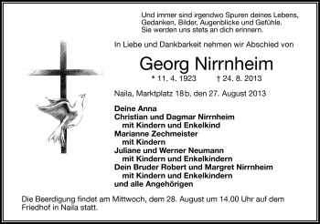 Traueranzeige von Georg Nirrnheim von Frankenpost