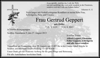 Traueranzeige von Gertrud Geppert von Frankenpost