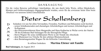 Traueranzeige von Dieter Schellenberg von Südthüringer Presse