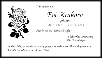 Traueranzeige von Evi Krakora von Frankenpost