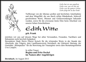 Traueranzeige von Edith Witte von Südthüringer Presse