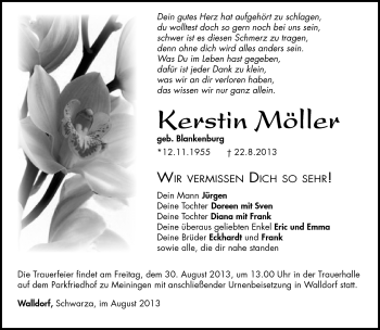 Traueranzeige von Kerstin Möller von Südthüringer Presse