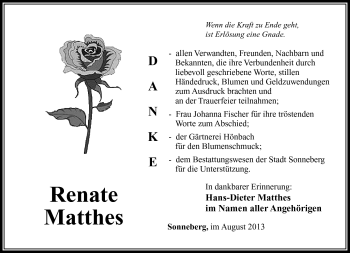 Traueranzeige von Renate Matthes von Südthüringer Presse