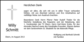 Traueranzeige von Willy Schmitt von Neue Presse Coburg