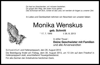 Traueranzeige von Monika Wenskus von Neue Presse Coburg