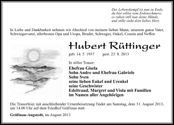 Traueranzeige von Hubert Rüttinger von Südthüringer Presse