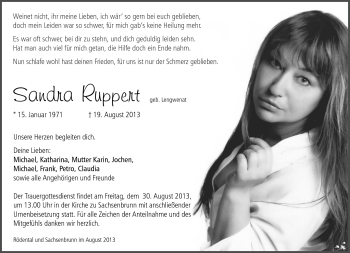 Traueranzeige von Sandra Ruppert von Neue Presse Coburg