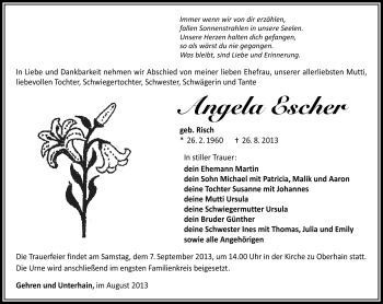 Traueranzeige von Fischer Angela von Südthüringer Presse
